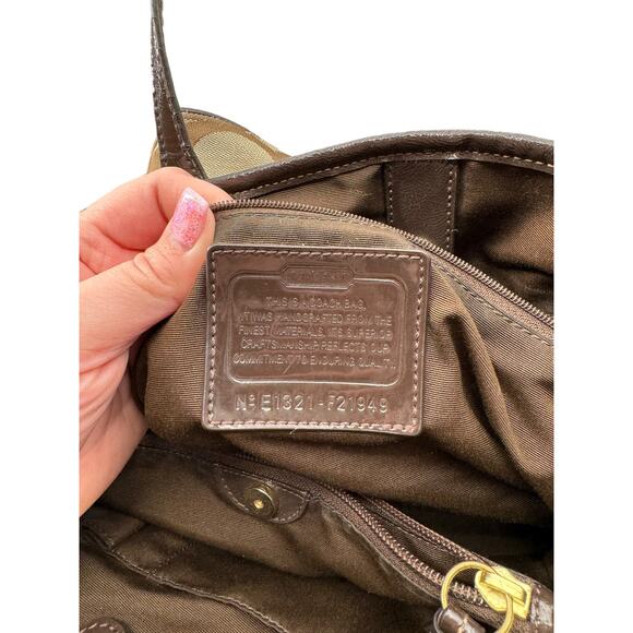 Coach Signature Stripe Khaki Mahogany Carryall Shoulder Bag - Picture 6 of 6